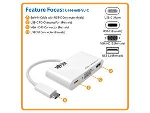 Tripp Lite USB C to VGA Multiport Adapter w/ PD Charging USB Type C to VGA (U444-06N-VU-C)
