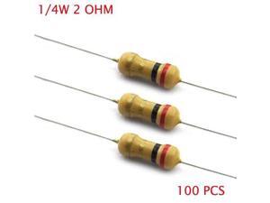 2 Ohm Resistors, 1/4W , 5% (Pack of 100) 2 Ohm Resistors, 1/4W , 5% (Pack of 100)