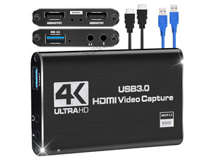 4K Audio Video Capture Card, USB 3.0 HDMI Video Capture Device 4K HDMI Loop-Out, 1080P 60FPS/2K 30FPS For Game Recording, Live Streaming Works for PS5/Switch/Camera/PC/OBS(Black)