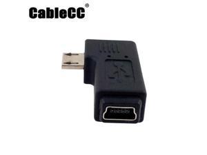 Cablecc 90 degree Left angled MINI USB Female to MICRO USB Male Data sync power ADAPTER