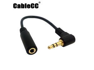 Cablecc 90 degree right angled 3.5mm 3poles Audio Stereo Male to Female Extension Cable 10cm Black