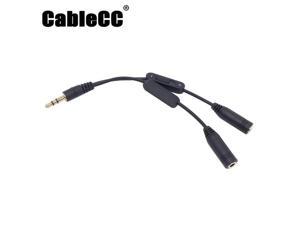 Cablecc Black 3.5mm Stereo Male to Double 3.5mm Female Audio Headphone Y Splitter Cable with Volume Switch