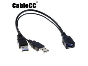 Cablecc Black USB 3.0 Female to Dual USB Male Extra Power Data Y Extension Cable for 2.5