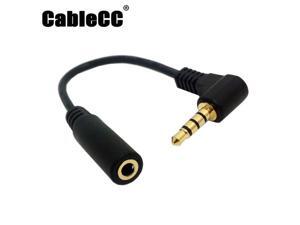 Cablecc 90 degree right angled 3.5mm 4 poles Audio Stereo Male to Female Extension Cable 10cm Black