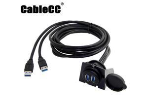 Cablecc Dual USB 3.0 Extension AUX Flush Mount Car Mount Extension Cable for Dashboard Panel 2m