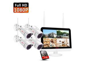 ANRAN Wireless Home Security Camera System with 12" LCD Monitor, Night vision, Indoor/Outdoor, 8CH 2.0MP NVR 4Pcs 1080P WiFi IP Camera, 1TB Hard Drive No Monthly Fee ANRAN Wireless Home Security Camera System with 12" LCD Monitor, Night vision, Indoor/Outdoor, 8CH 2.0MP NVR 4Pcs 1080P WiFi IP Camera, 1TB Hard Drive No Monthly Fee