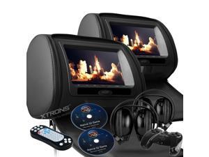 Dual Black Pair 9" LED Headrest DVD Player Monitors With Zipper Covers. USB/SD Card Readers. 2 Dual Channel Wireless Headphones and 2 PSP Wireless Game Controllers & Cds Included Dual Black Pair 9" LED Headrest DVD Player Monitors With Zipper Covers. USB/SD Card Readers. 2 Dual Channel Wireless Headphones and 2 PSP Wireless Game Controllers & Cds Included