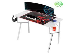 Eureka Gaming® Captain K Series 47'' E-sport Desk, Home Office Gaming Computer Desk, K Shaped Gamer Workstation with Free Controller Stand, Cup Holder, Headphone Hook & Mousepad, White Eureka Gaming® Captain K Series 47'' E-sport Desk, Home Office Gaming Computer Desk, K Shaped Gamer Workstation with Free Controller Stand, Cup Holder, Headphone Hook & Mousepad, White