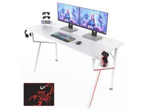 EUREKA ERGONOMIC Gaming Desk 55" K Shaped Large Home Office Gaming Computer Table, with Controller Stand Cup Holder Headphone Hook Free Mousepad, White
