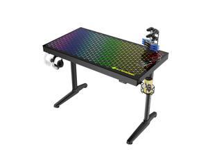 EUREKA ERGONOMIC I Shaped RGB Gaming Desk, 43 inch Home Office Computer Desk with LED Lights APP Control Music Sync Color Changing, Free Handle Rack, Cup Holder and headphone Hook, Black EUREKA ERGONOMIC I Shaped RGB Gaming Desk, 43 inch Home Office Computer Desk with LED Lights APP Control Music Sync Color Changing, Free Handle Rack, Cup Holder and headphone Hook, Black