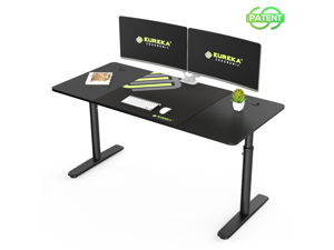 Eureka Ergonomic® 60'' Mechanically Height Adjustable Home-Office Computer Desk, Large Writing PC Desk Modern Simple Table, Black