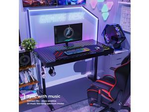 EUREKA ERGONOMIC 43 inch RGB Gaming Desk,  Home Office Computer Desk with LED Lights APP Control Music Sync Color Changing, Free Handle Rack, Cup Holder and headphone Hook, Black