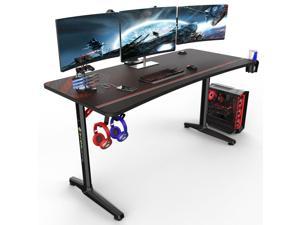 Eureka Ergonomic® GIP 60" Gaming Desk with Large Carbon Fiber Surface; Comes With Full Surface Mouse Pad, Controller Stand, Cup Holder, and Headphone Hook, Black