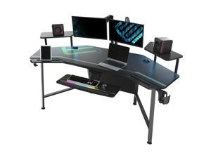 Eureka Ergonomic® AED 72" Studio Desk, Large Computer Desk with Full surface Mouse Pad and Shelves, Black
