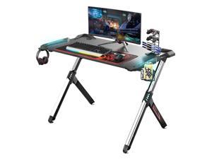 EUREKA ERGONOMIC Gaming Desk with RGB Lighting Gaming Table 44.5'' PC Desk Easy to Assemble Computer Desk with Free Mouse pad, Cup Holder& Headphone Hook, Black