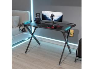 EUREKA ERGONOMIC Gaming Desk with RGB LED Lights, 45 inch Gaming Computer Desk PC Gaming Table Desk Gamer Workstation with Surface Cup Holder Headphone Hook,Black