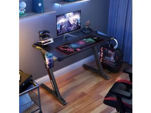 EUREKA ERGONOMIC Z1-S Gaming Desk 44.5" Z Shaped Home Office PC Computer Desk, One-Piece Table Top Pro with LED Lights Controller Stand Cup Holder Headphone Hook Mousepad for Men Boyfriend Female Gift