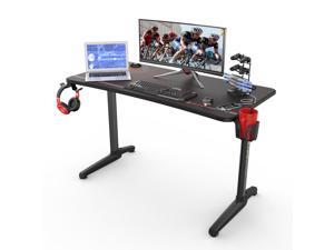 EUREKA ERGONOMIC 47 Inch Gaming Desk with Full Mouse Pad, Computer Gaming Desk with Cup Holder, Headphone Hook and Handle Rack with USB Charging Ports for Gamer, Black