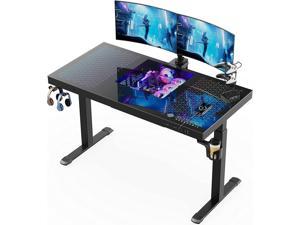 Eureka Ergonomic GTG-EVO 55" Spectrum RGB Built-in PC Computer Case Electric Standing Glass Desk with Charging USB Port, Computer Tower All-in-one Table, Black
