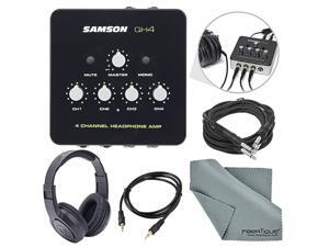 Samson QH4 4_Channel Headphone Amplifier Bundle with Samson Stereo Headphones Cables Fibertique Cleaning Cloth Samson QH4 4_Channel Headphone Amplifier Bundle with Samson Stereo Headphones Cables Fibertique Cleaning Cloth