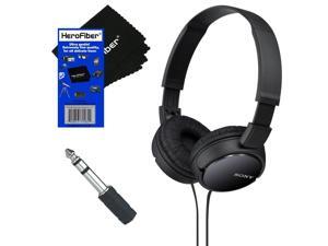 Sony MDRZX110 ZX Series Stereo Headphones (Black) with 3.5mm Mini Plug to 1/4 inch Headphone Adapter & HeroFiber® Ultra Gentle Cleaning Cloth Sony MDRZX110 ZX Series Stereo Headphones (Black) with 3.5mm Mini Plug to 1/4 inch Headphone Adapter & HeroFiber® Ultra Gentle Cleaning Cloth