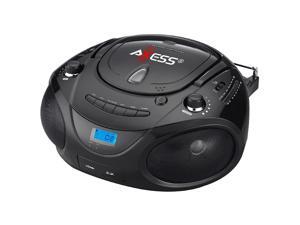 Axess Black Portable Boombox MP3_CD Player with Text Display,with AM_FM Stereo, USB_SD_MMC_AUX Inputs Axess Black Portable Boombox MP3_CD Player with Text Display,with AM_FM Stereo, USB_SD_MMC_AUX Inputs