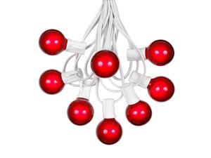 G40 Patio String Lights with 25 Red Globe Bulbs – Wedding Outdoor String Lights – Market Bistro Café Hanging String Lights – Patio Garden Umbrella Globe Lights - White Wire - 25 Feet