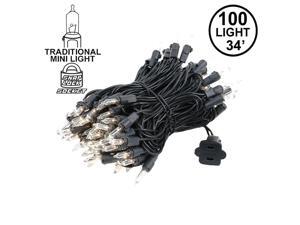 Novelty Lights 100 Light Clear Christmas Mini Light Set, Black Wire, 34' Long