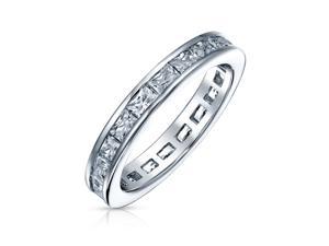Minimalist Thin Pave Round Baguette Stackable Eternity Anniversary Wedding Band Ring For Women 925 Sterling Silver 2MM