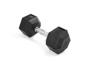VENTRAY HOME Rubber Encased Hex Dumbbell 2 Pack Non-Slip, Hexagon Shape, Ergonomic Hand Weights for Muscle, Exercise, Strength, Weight Loss - Black 25 lbs. Pair