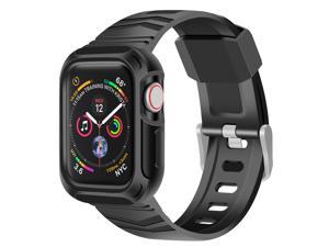 RinoGear Case with Band for Apple Watch 44mm (Series 6 5 4 SE) Rugged Apple Watch Band iWatch Case Strap Active Armor Pro (Black)