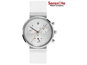 Jacob Jensen 616 Silver Dial Chronograph Titanium White Leather Women's Watch Jacob Jensen 616 Silver Dial Chronograph Titanium White Leather Women's Watch