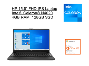 New HP 156 FHD IPS Laptop  Intel Celeron N4020 Processor 4GB RAM  128GB SSD  Intel UHD Graphics 600  Windows 10 Home in S mode  Black