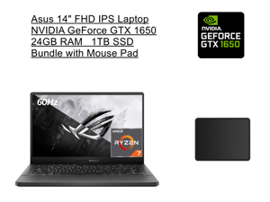 New  Asus Zephyrus 14" FHD IPS Laptop | AMD Ryzen 7 5800HS Processor | 24GB RAM | 1TB SSD | NVIDIA GeForce GTX 1650 | Black | Windows 10 Home | Bundle with Mouse Pad