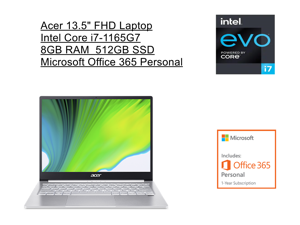 New  Acer Swift 3 13.5" FHD Laptop | Intel Core i7-1165G7 Processor | 8GB RAM | 512GB SSD | Fingerprint Reader | Backlit Keyboard |Windows 10 Home | Silver | Bundle with Microsoft Office 365 Personal