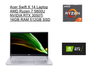 New Acer Swift X 14 IPS Premium Laptop | AMD Ryzen 7 5800U Processor | 16GB RAM | 512GB SSD | NVIDIA RTX 3050Ti  | Backlit Keyboard | Windows 10 Home | Silver