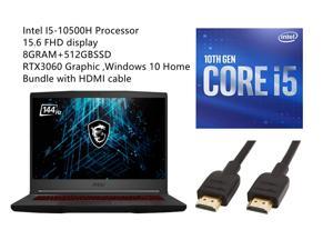 MSI GF65 15.6" FHD 144hz Premium Gaming Laptop | Intel 6-Core i5-10500H | 8GB RAM | 512GBSSD | NVIDIA GeForce RTX 3060 | Backlit Keyboard | Windows 10 | with HDMI Cable Bundle