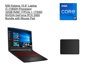 New MSI Katana 156 FHD Laptop  11th Gen Intel Core i711800H Processor  32GB RAM  1TPCIe  1TSSD  GeForce RTX 3060  Windows 10 Home  Black  Bundle with Mouse Pad