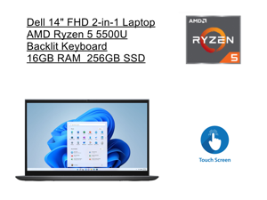 Dell Inspiron 7000 14 FHD 2in1 Touchscreen Laptop  AMD Ryzen 5 5500U Processor  16GB RAM  256GB SSD  Backlit Keyboard  Windows 11 Home  Blue