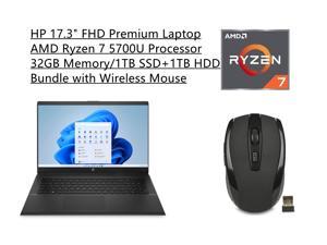 New HP 17.3" FHD IPS Premium Laptop | AMD Ryzen 7 5700U 8 Cores Processor | 32GB RAM | 1TB SSD+1TB HDD | Wi-Fi 6 | Windows 10 Home | Black | Bundle with Wireless Mouse