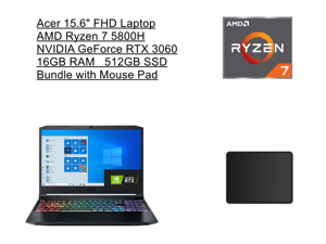 Acer Nitro 15.6" FHD Gaming Laptop | AMD Ryzen 7 5800H (8-Core) Processor | NVIDIA GeForce RTX 3060 Laptop GPU | 16GB RAM | 512GB SSD | RGB Backlit Keyboard | Windows 10 | Bundle with Mouse Pad