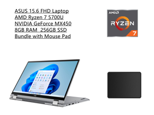 ASUS ZenBook 15.6” Full HD Touch Screen Widescreen LED Display Laptop | AMD Ryzen 7 5700U Processor | 8GB RAM | 256GB SSD | NVIDIA GeForce MX450 | Windows 11 | Grey | Bundle with Mouse Pad