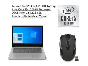 New Lenovo IdeaPad 3i 14 FHD LED Laptop  10th Gen Intel Core i510210U Processor  20GB RAM  512GB SSD  HDMI  Windows 11 Home  Platinum Grey  Bundle with Wireless Mouse