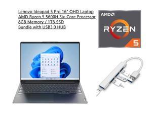 New Lenovo Ideapad 5 Pro 16 25K QHD IPS Laptop  AMD Ryzen 5 5600H Processor  AMD Radeon RX Vega6 Graphics  8GB Memory  1TB SSD  Backlit Keyboard  Windows 11 Home  Bundle with USB30 HUB