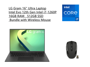 LG Gram 2022 16 WQXGA 2560 x 1600 Ultra Lightweight Laptop  Intel Evo 12th Gen Intel i71260P  16GB RAM 512GB SSD  Windows11  WiFi 6E  Windows11  Bundle with Wireless Mouse