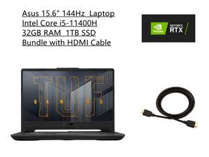 Asus TUF 156 144Hz FHD Gaming Laptop  Intel Core i511400H Processor  NVIDIA GeForce RTX 3050  32GB RAM  1TB SSD  Backlit Keyboard  Windows 11  Grey  Bundle with HDMI Cable