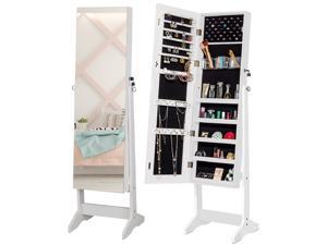 ViscoLogic Melanie Floor Standing Jewelry Armoire Makeup Mirrored Storage Cabinet for Cosmetics, Jewelry, Lockable Cabinet and Organizer With Dressing Mirror (White)