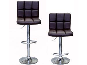 ViscoLogic® LIBERTY  24 to 33 inch Height Adjustable Leatherette Box Quilted Seat & High Back Rest Bar Stools with Chrome Pole & Base with Floor Protection Plastic installed in base. (Set of 2 Stools)