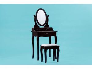 ViscoLogic Wooden Mirrored Makeup Vanity Table & Cushioned Stool (A006) Brown