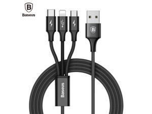 Baseus 1.2m 3-in-1 3A Fast Charging Data Cable USB to Micro USB + iP + Type-C USB Cable for Android iOS. Baseus 1.2m 3-in-1 3A Fast Charging Data Cable USB to Micro USB + iP + Type-C USB Cable for Android iOS.